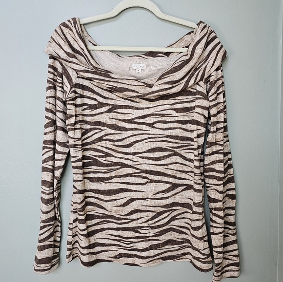 Pilcro Off-The-Shoulder Long-Sleeve Top, XL, Neutral Zebra Print - Picture 12 of 16